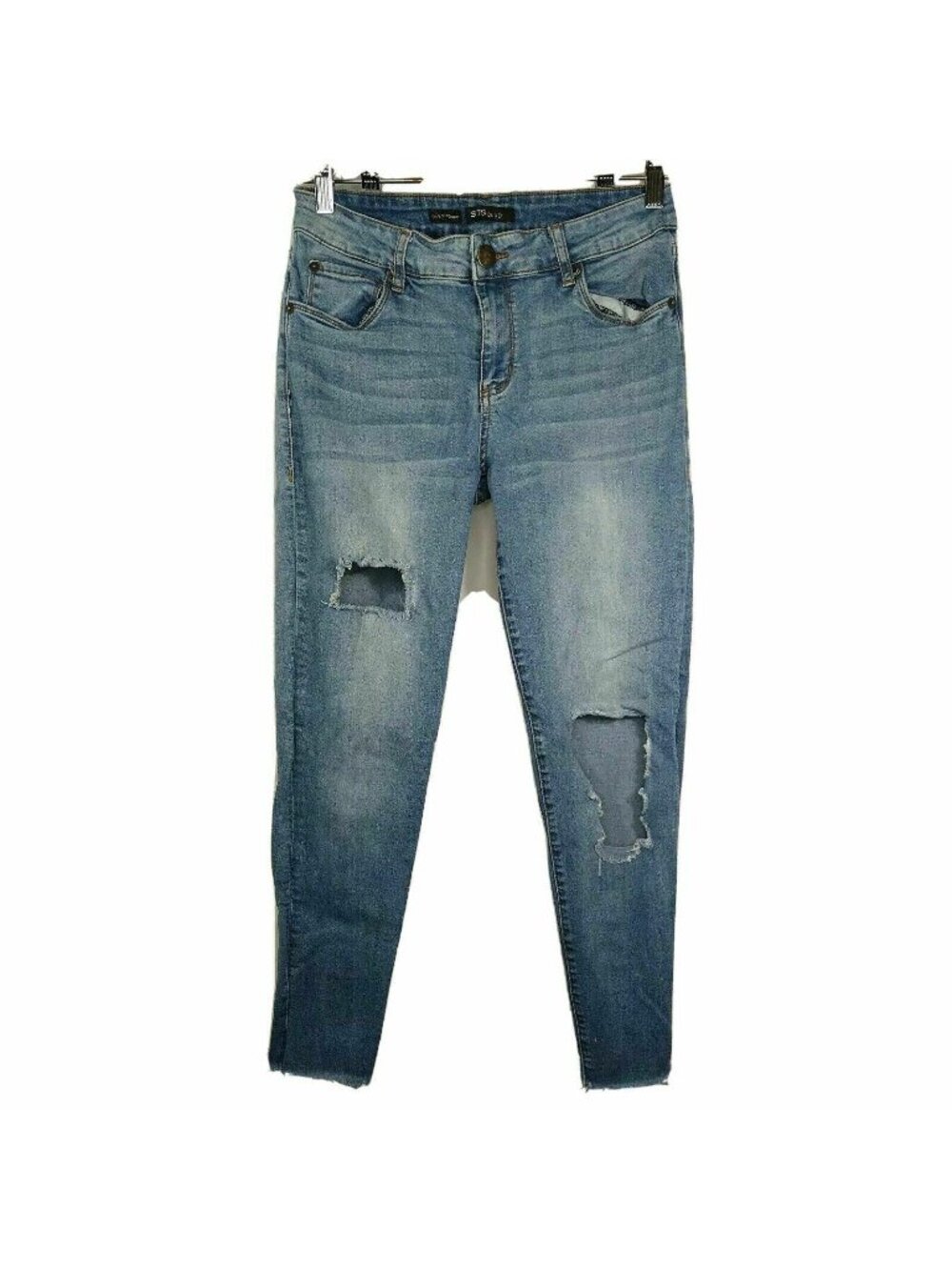 STS Blue Taylor Tomboy Jeans Ripped Destroyed Skinny Size 27 Light Wash Raw Hem
